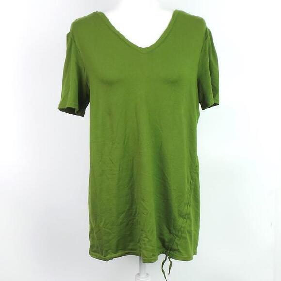 Cuddl Duds Tops - Cuddl Duds Flexwear V-Neck Tee with Side Tie Vibrant Olive - Regular